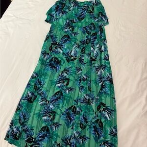 Banana Republic Maxi Tropical Kelly Green and Blue Floral Dress Size 2